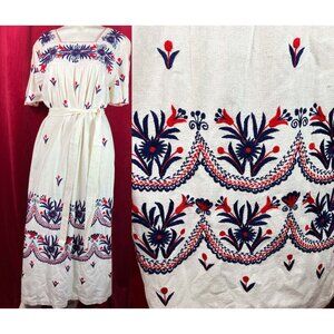 1970s Folklore by Olga Fisch Hand Embroidered Dress 70s Boho Festival